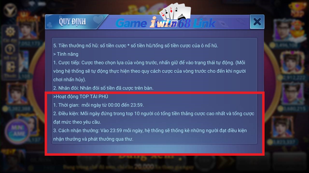 hoạt động top tài phú tài xỉu iwin68
