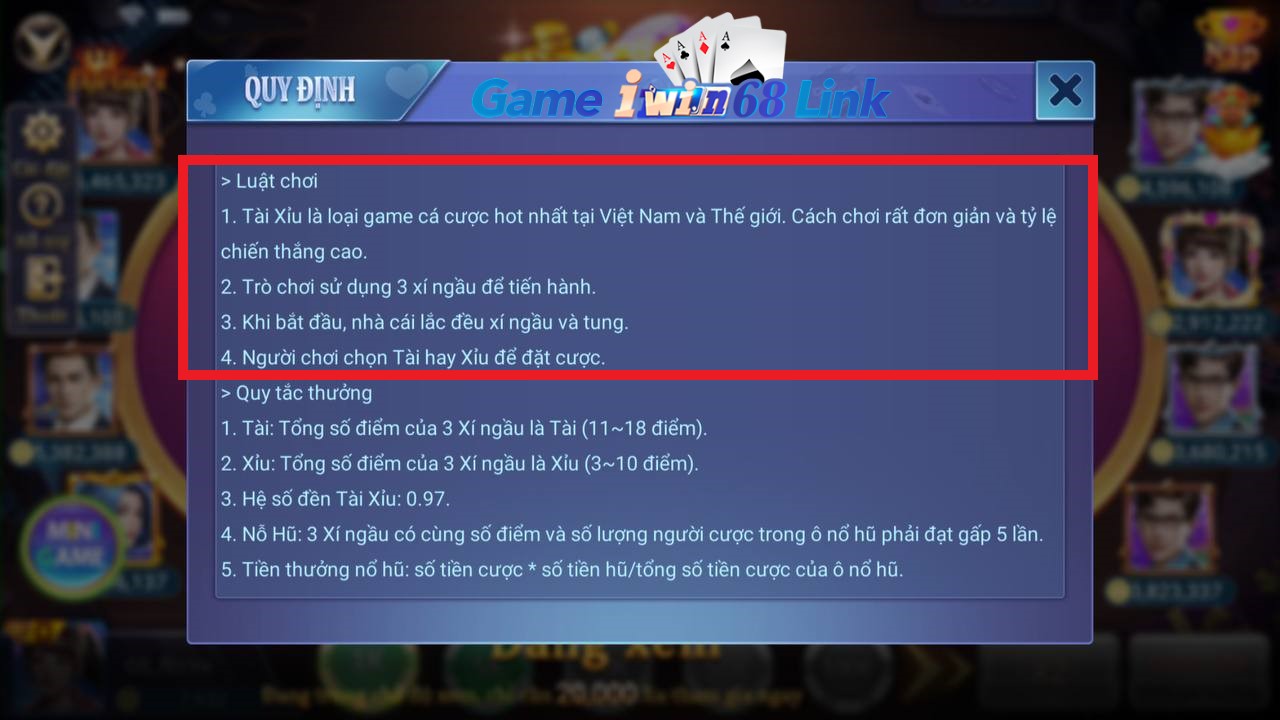 luật chơi tài xỉu iwin68