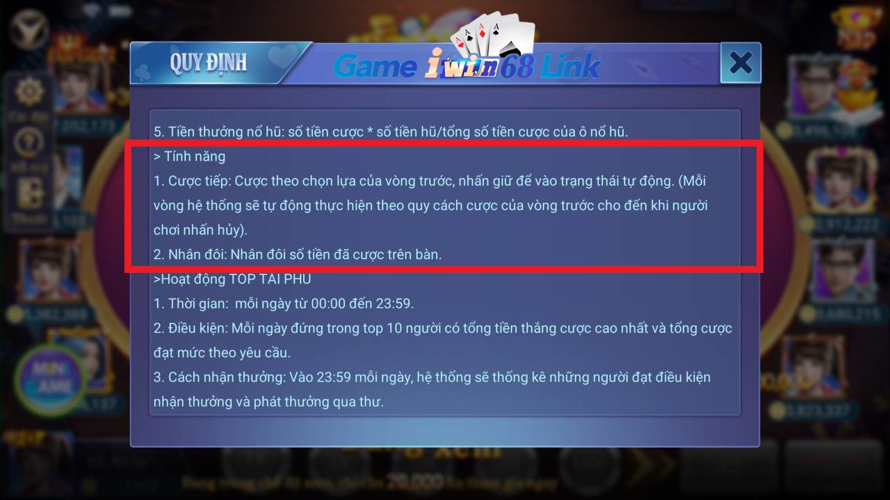 tính năng trong game tài xỉu iwin68