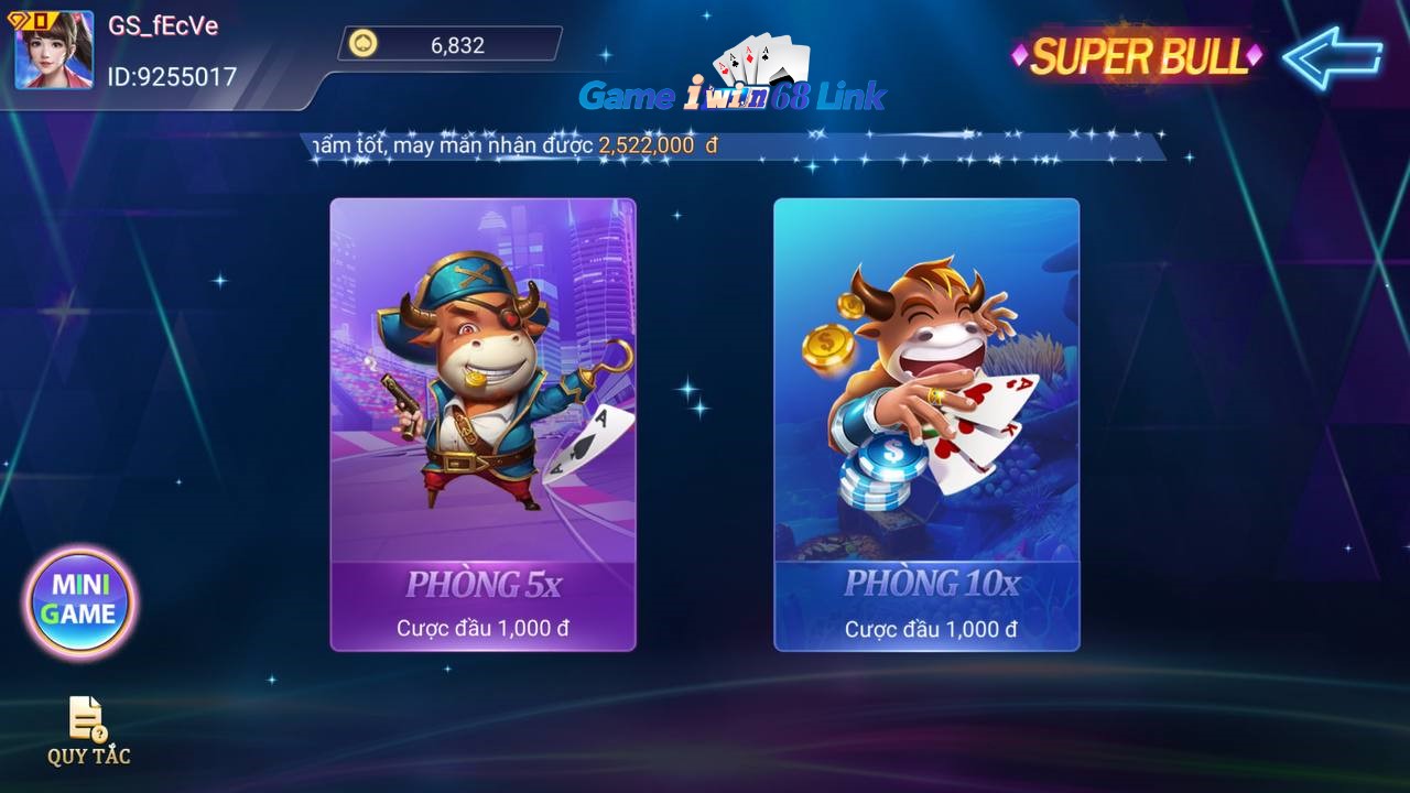 các phòng chơi game super bull iwin68