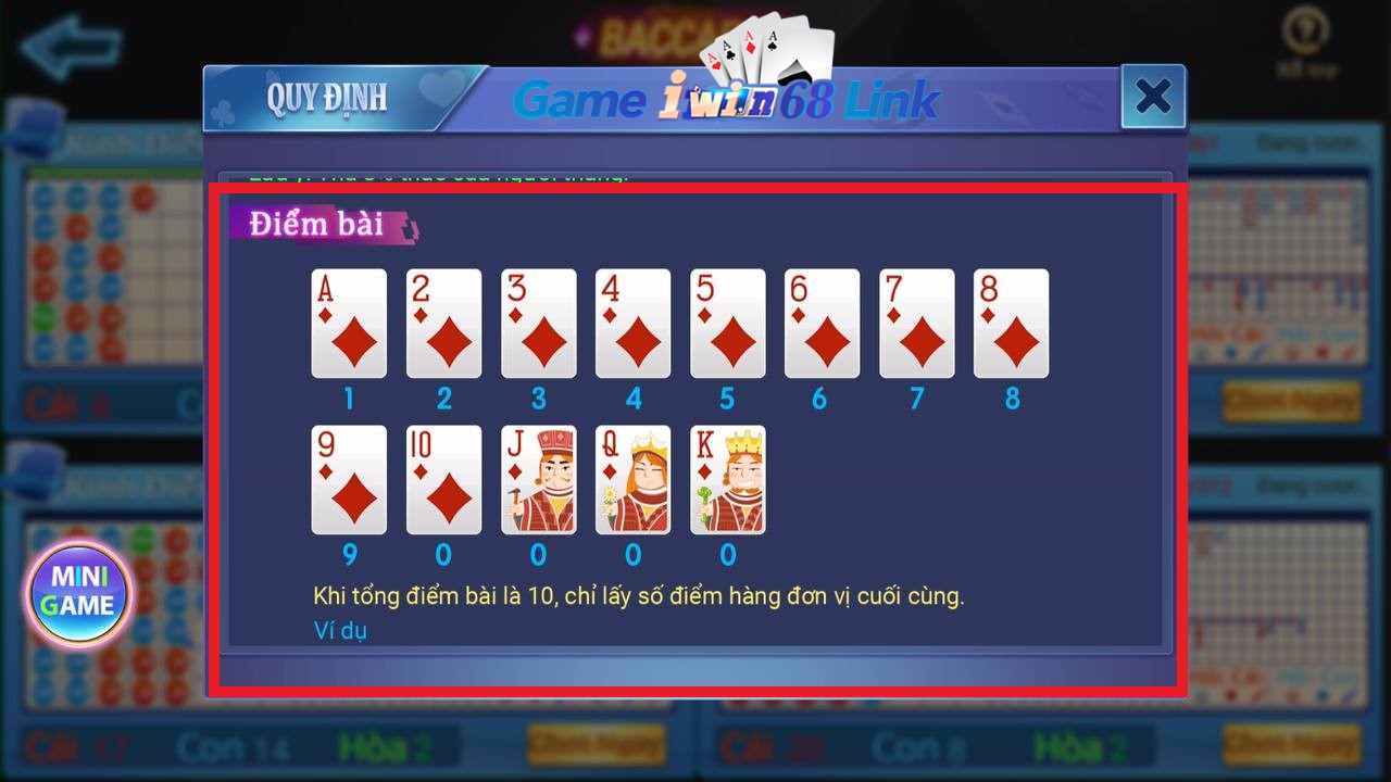 điểm bài game baccarat iwin68