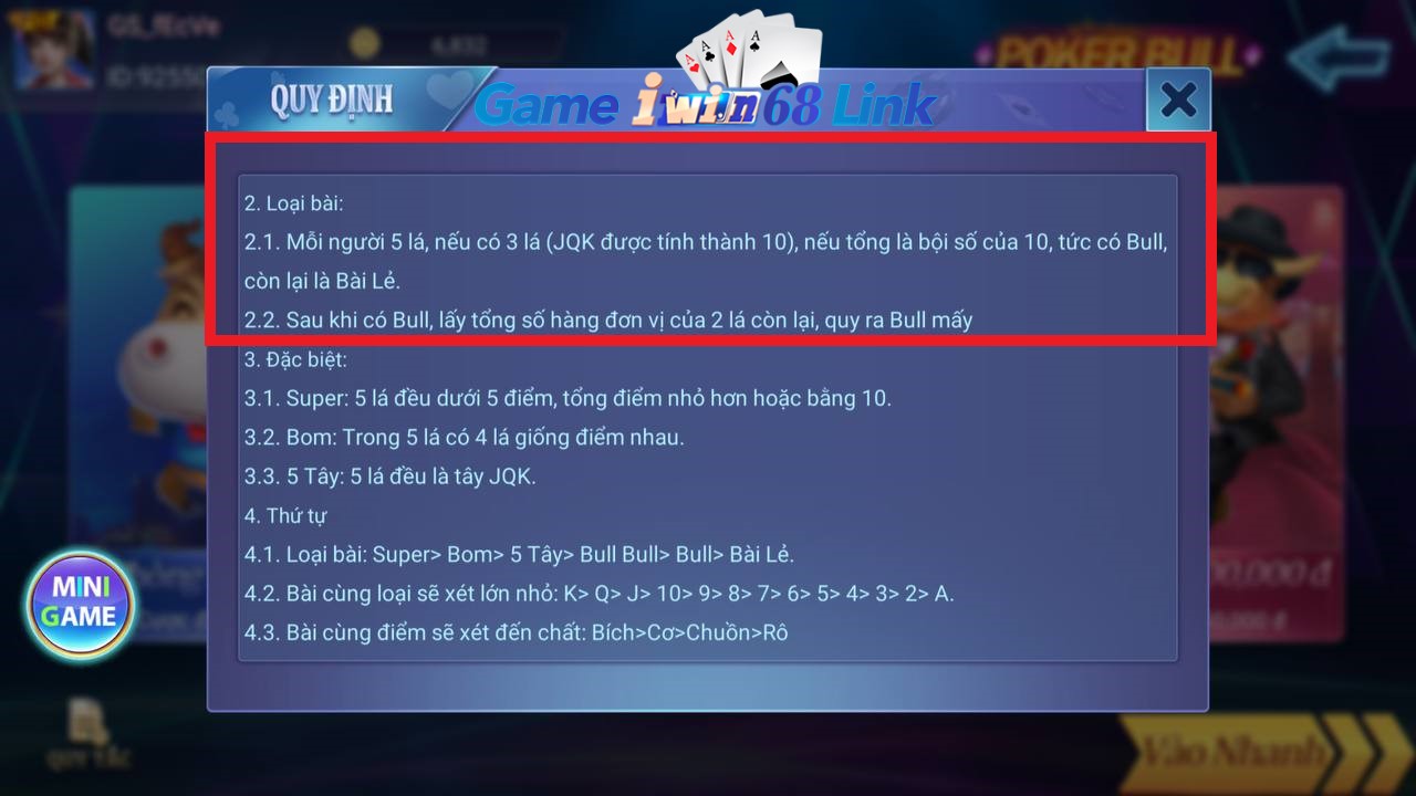 loại bài trong game poker bull iwin68