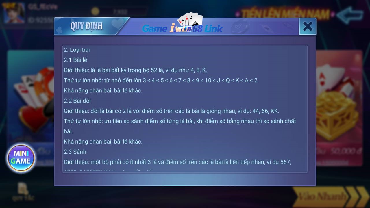 loại bài trong tiến lên miền nam iwin68