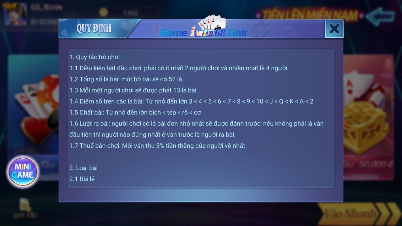 quy tắc chơi tiến lên miền nam IWIN68