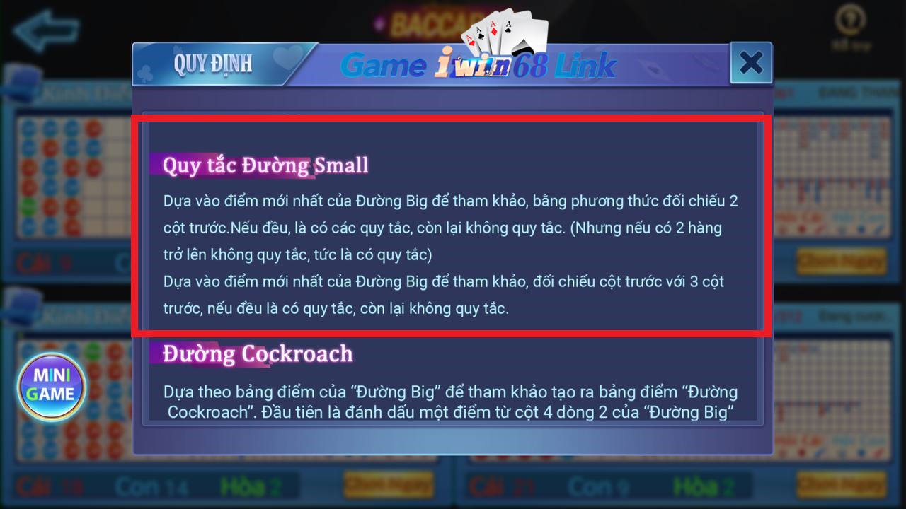 quy tắc đường small game baccarat iwin68