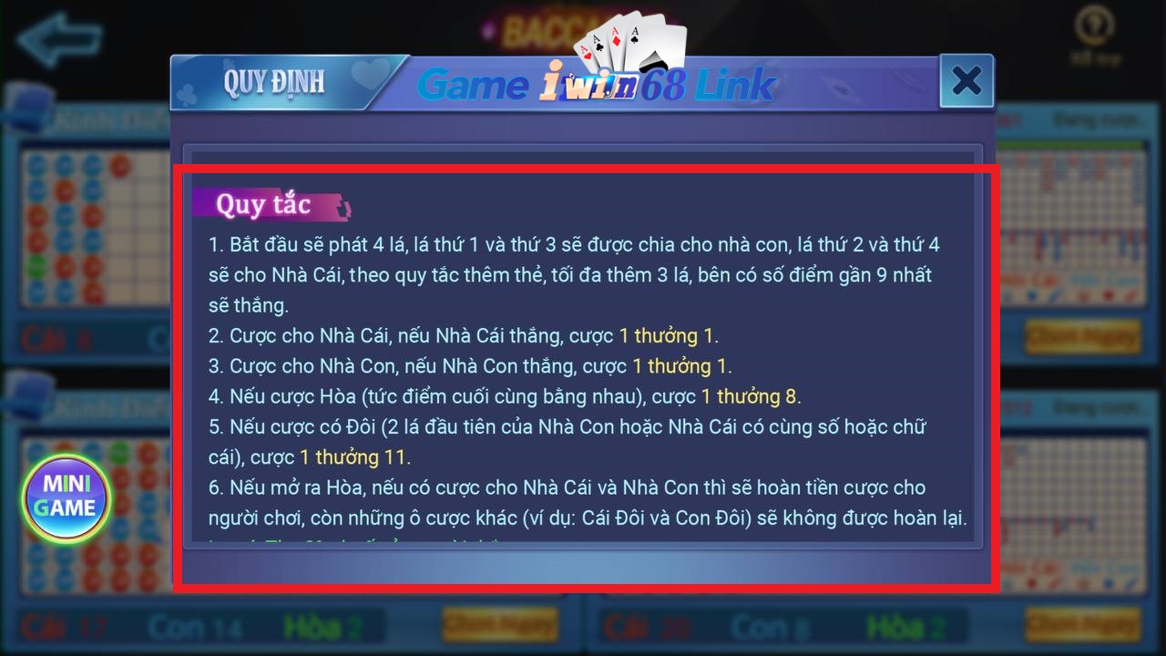quy tắc chơi baccarat iwin68