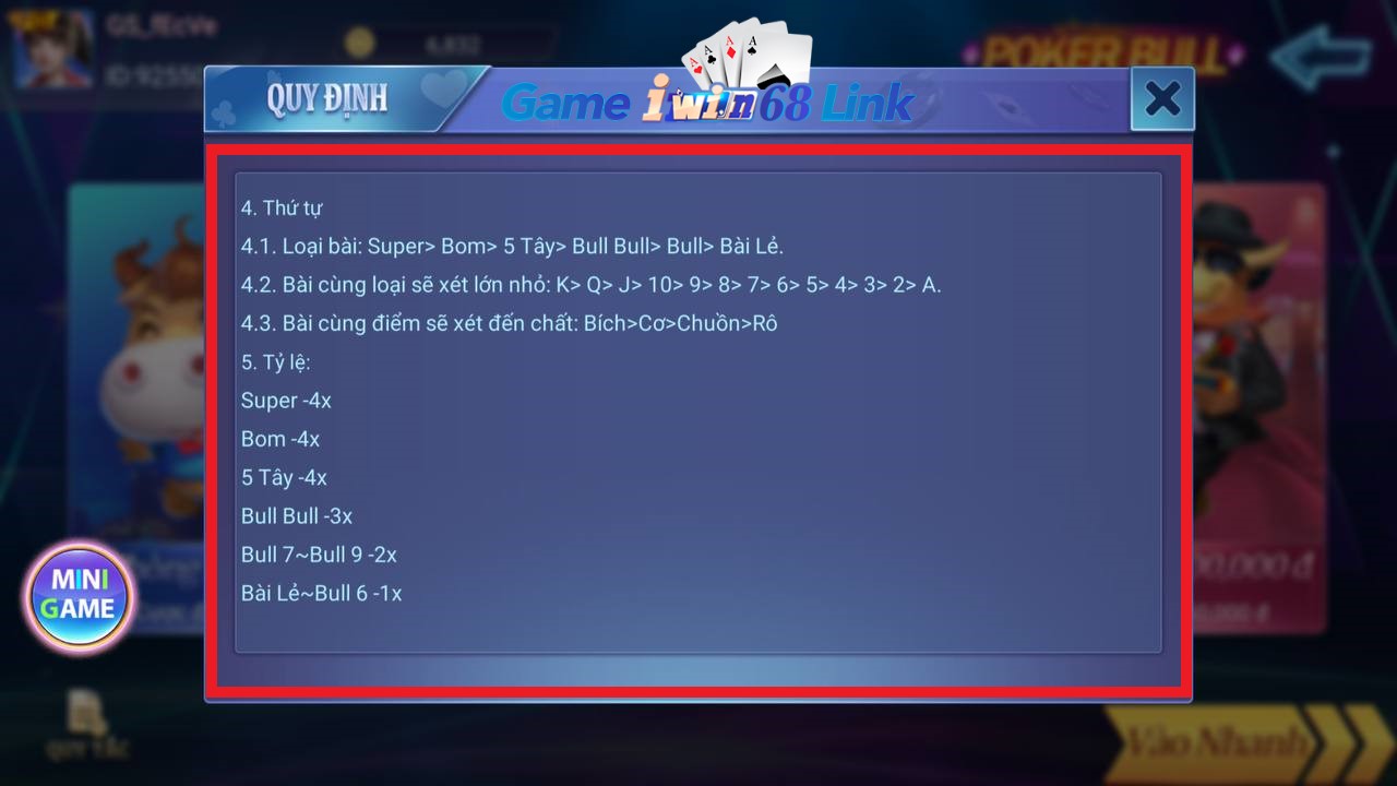 thứ tự trong game poker bull iwin68
