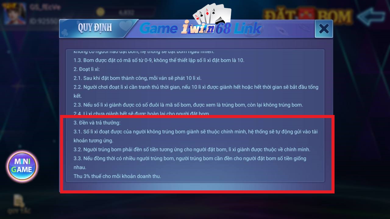 tính năng đền và trả thưởng iwin68