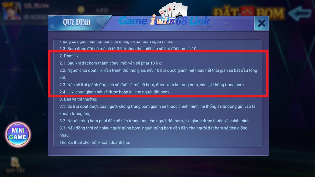 tính năng đoạt lì xì trong game nổ hũ đặt bom iwin68