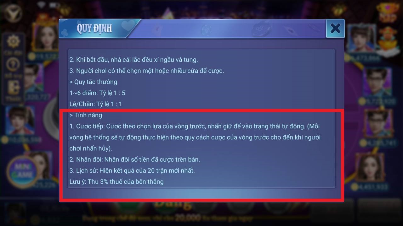 tính năng game sicbo iwin68