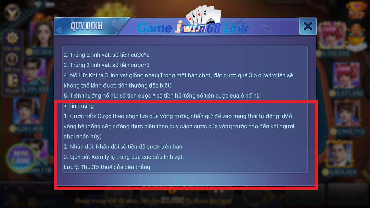 tính năng game bầu cua iwin68