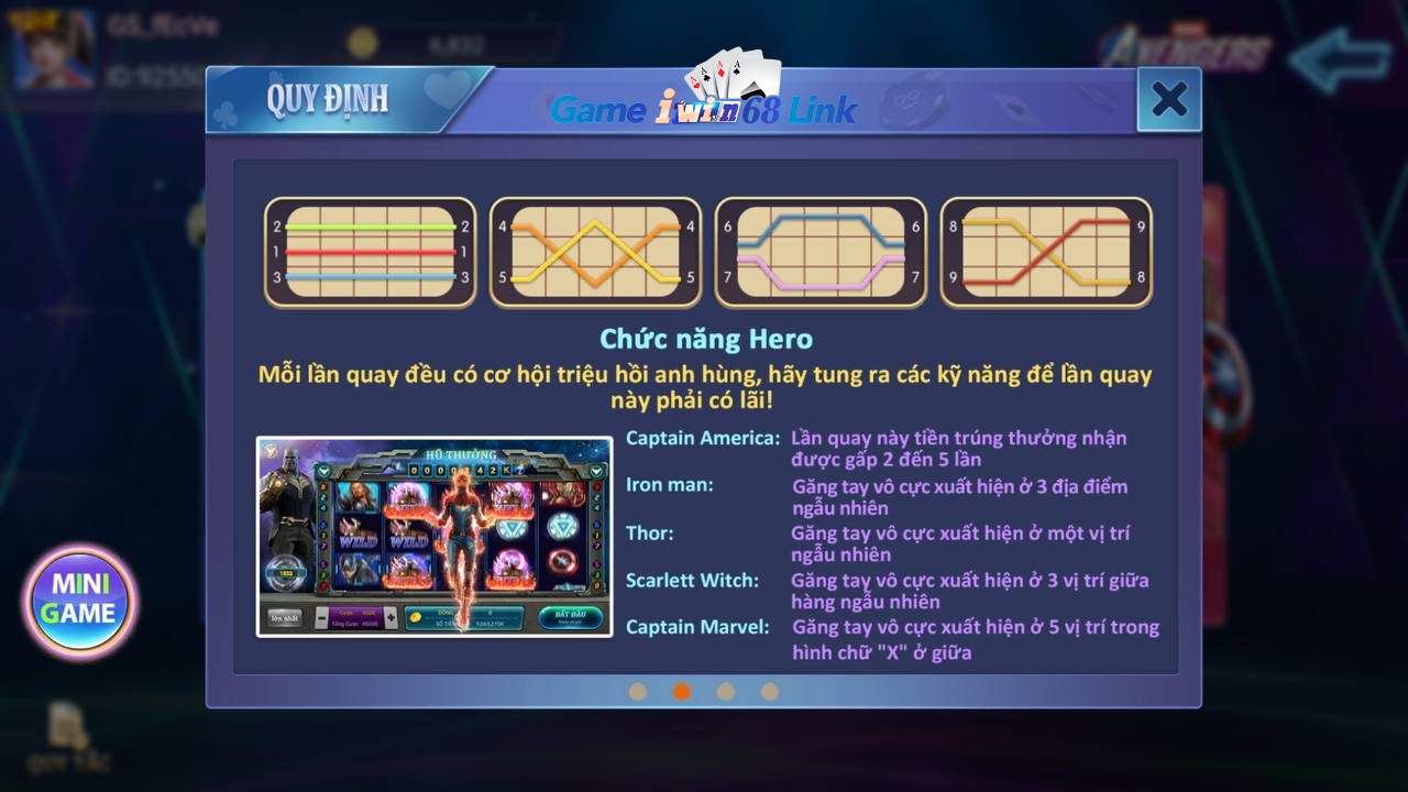 chức năng hero game nổ hũ avengers iwin68