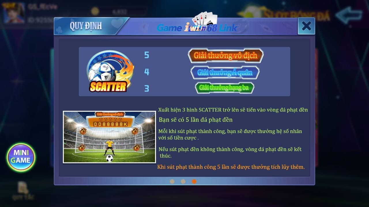 quy định về giải thưởng game nổ hũ slot bóng đá iwin68