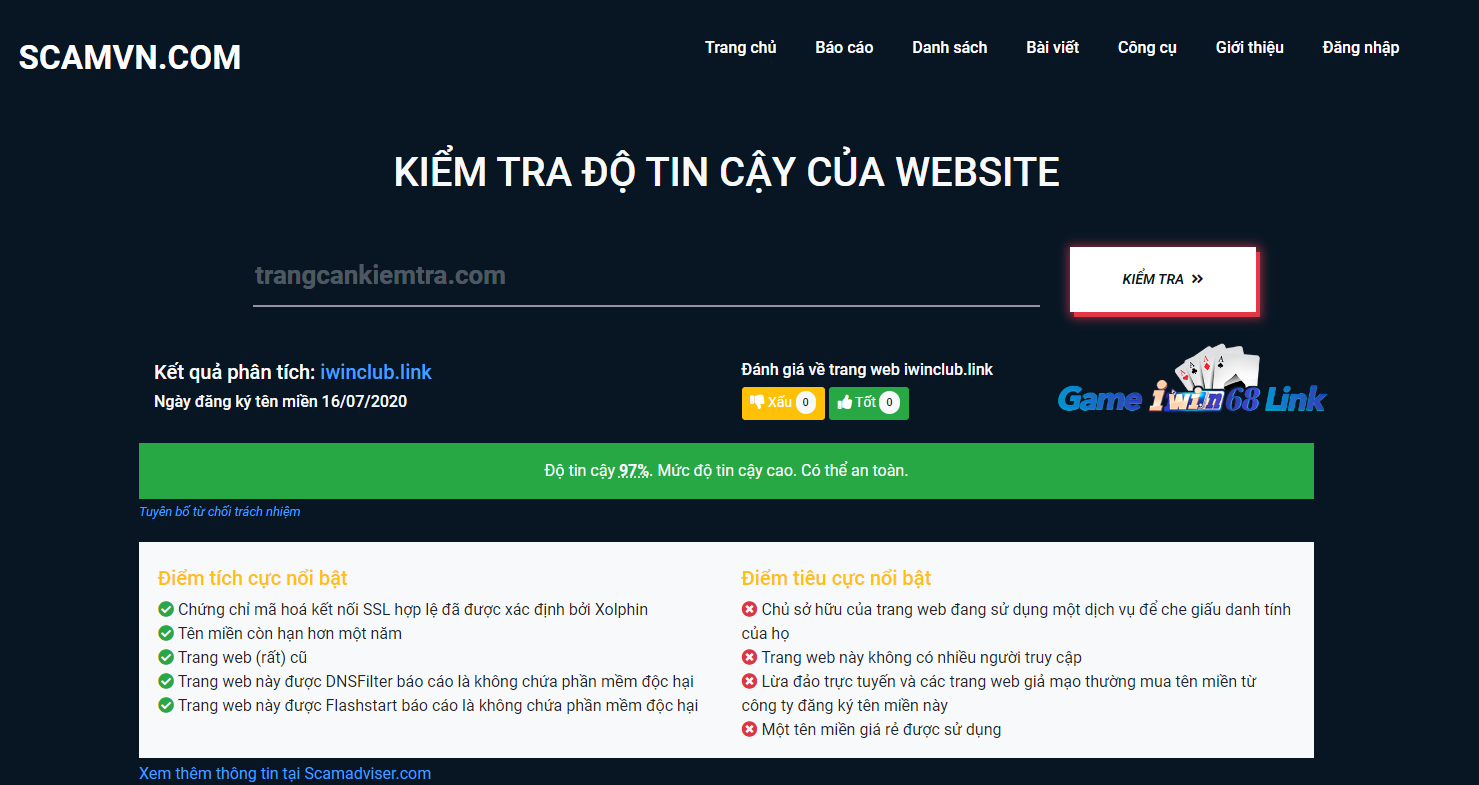 Cách nhận biết IWIN CLUB lừa đảo bằng ScamVN.com