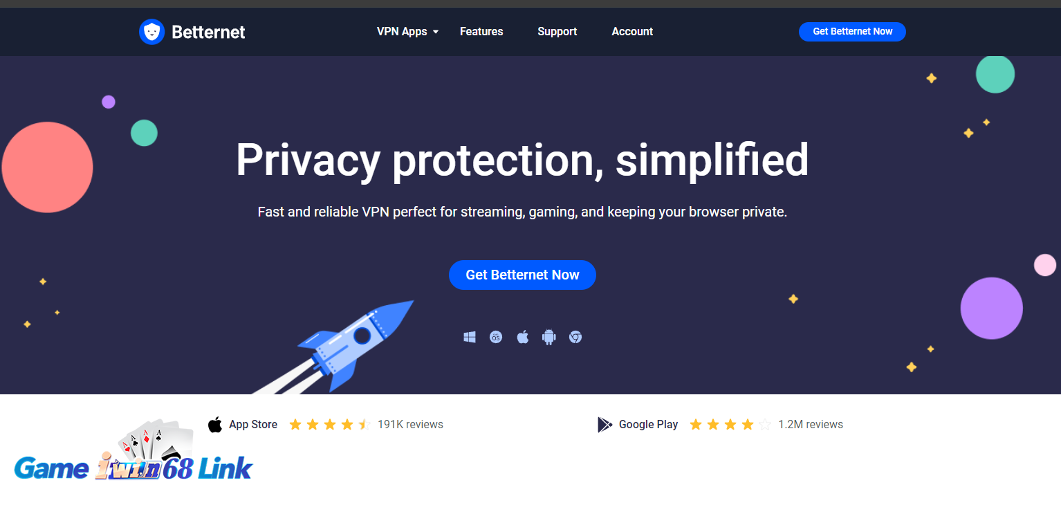Giao diện trang chủ của phần mềm Betternet VPN