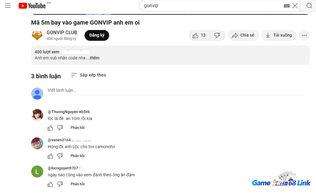 Bình luận trên youtube về Gonvip