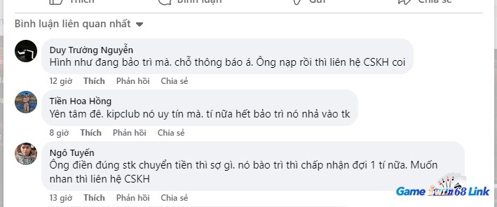 Các bình luận khẳng định nạp được tiền vào cổng game.