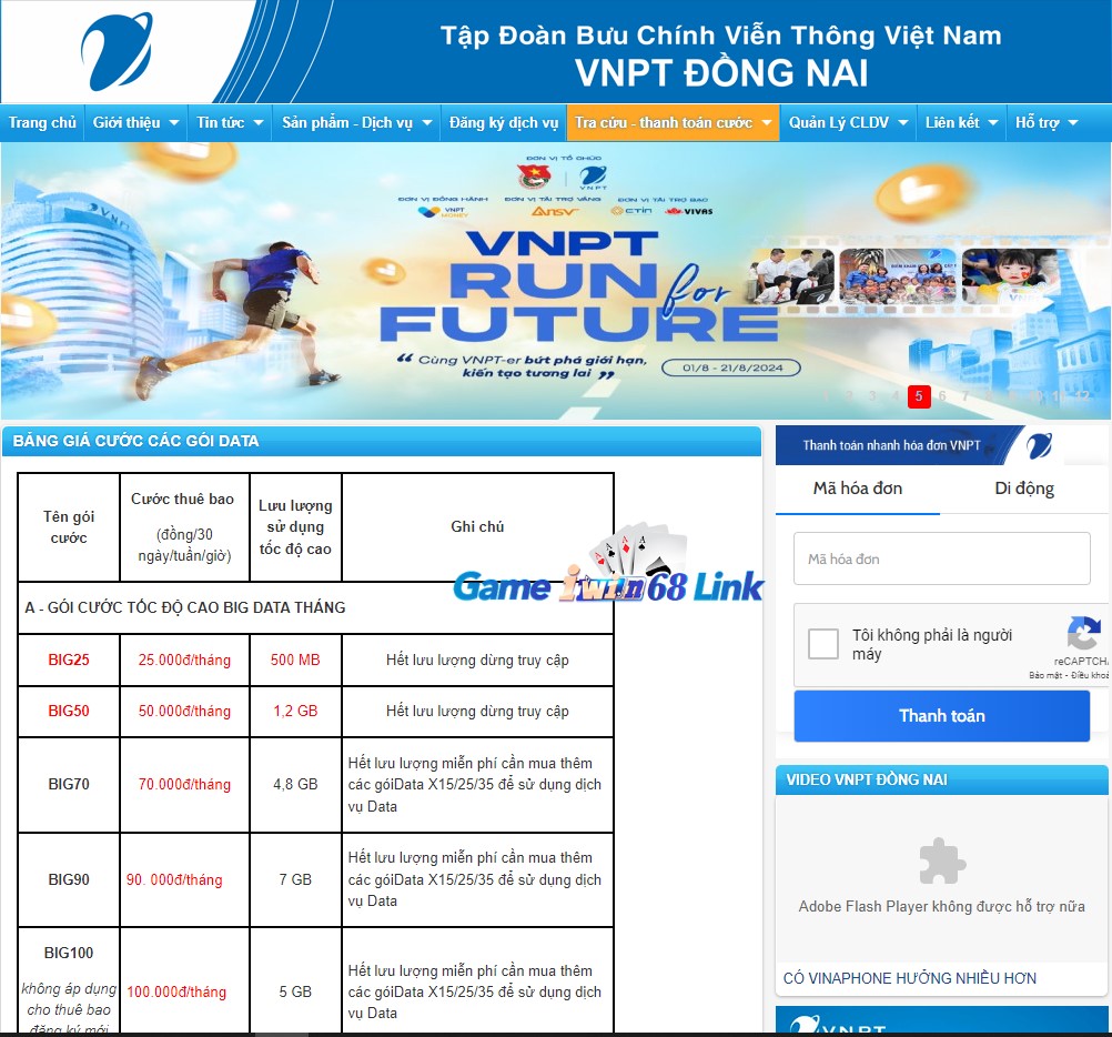 Các gói cước data 4G Vinaphone
