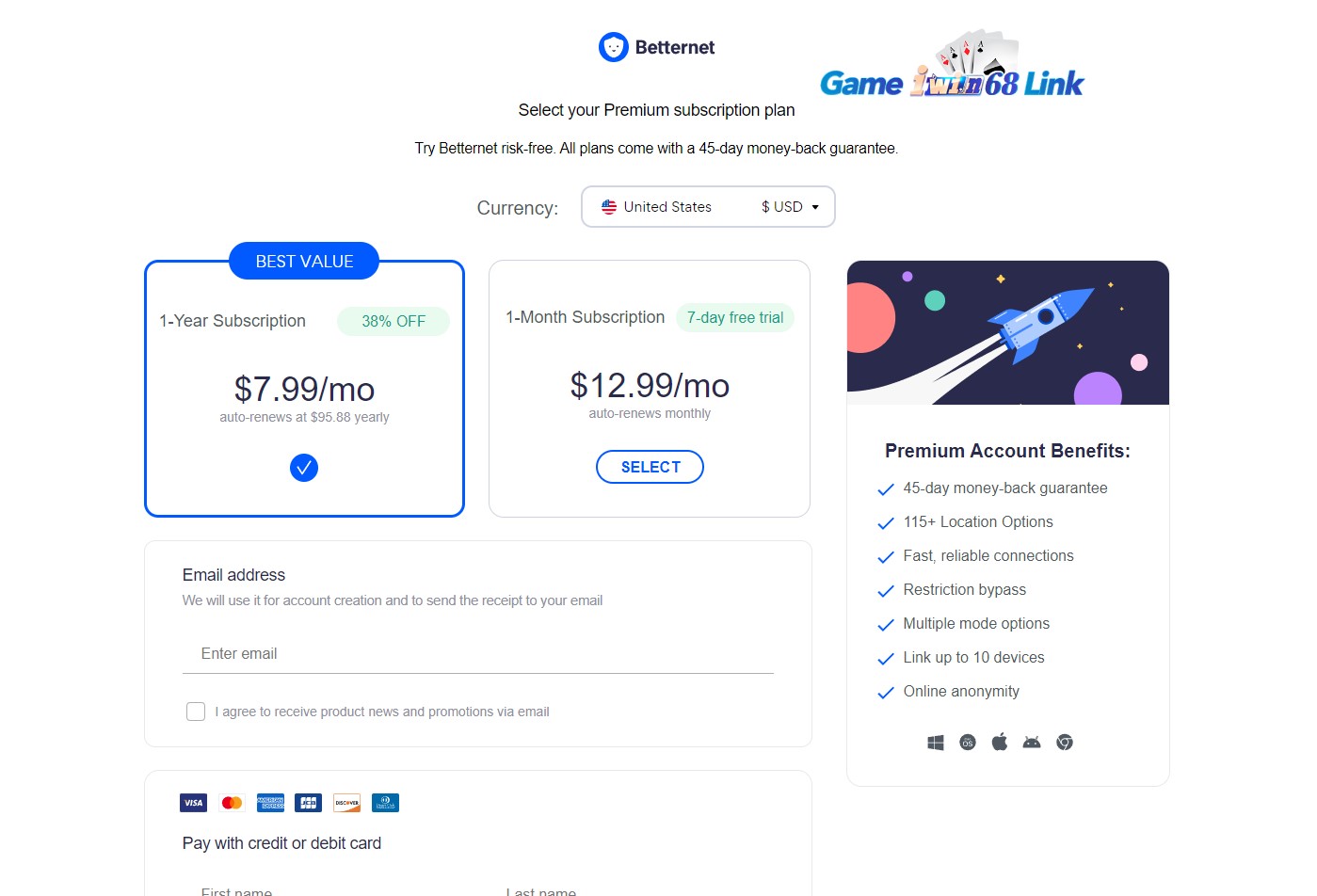Các gói dịch vụ Betternet VPN