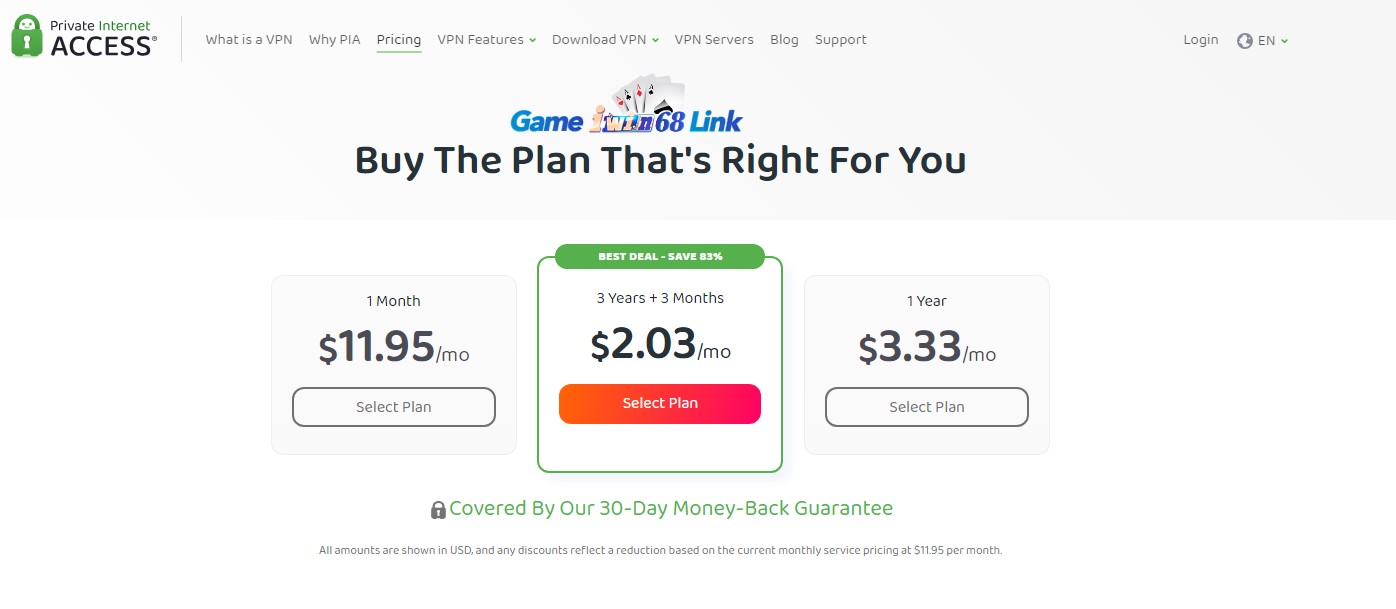 Các gói dịch vụ của Private Internet Access VPN