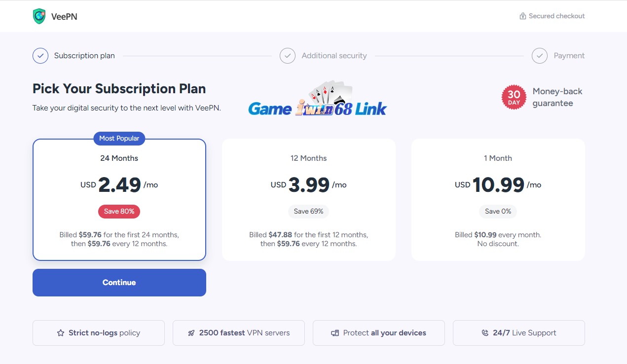 Bảng giá các gói dịch vụ VeePN