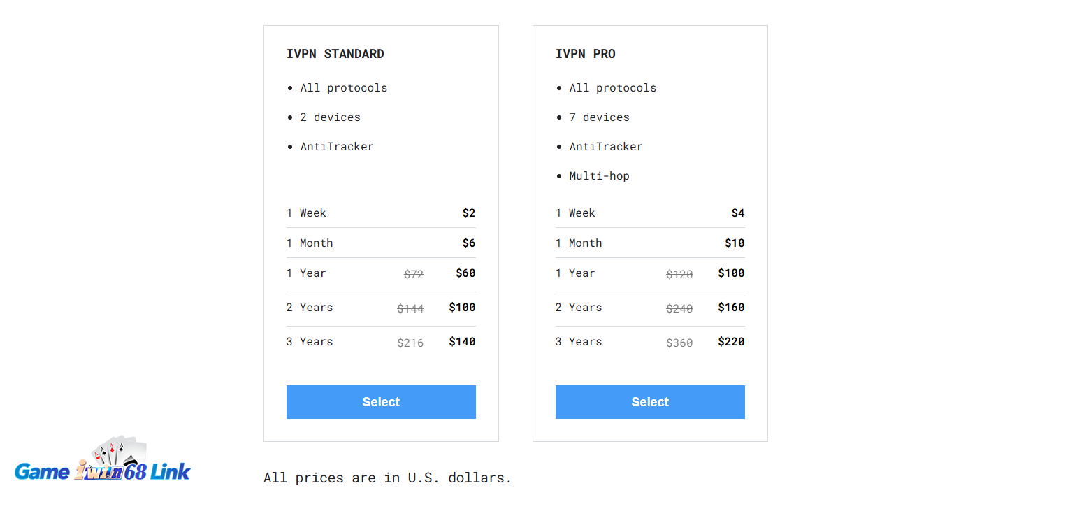 Các gói tài khoản IVPN