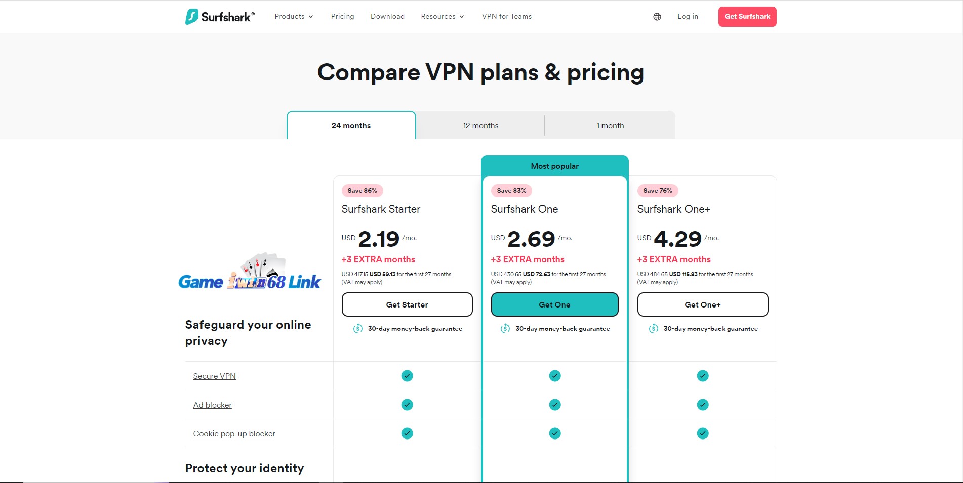 Các mức giá phần mềm Surfshark VPN
