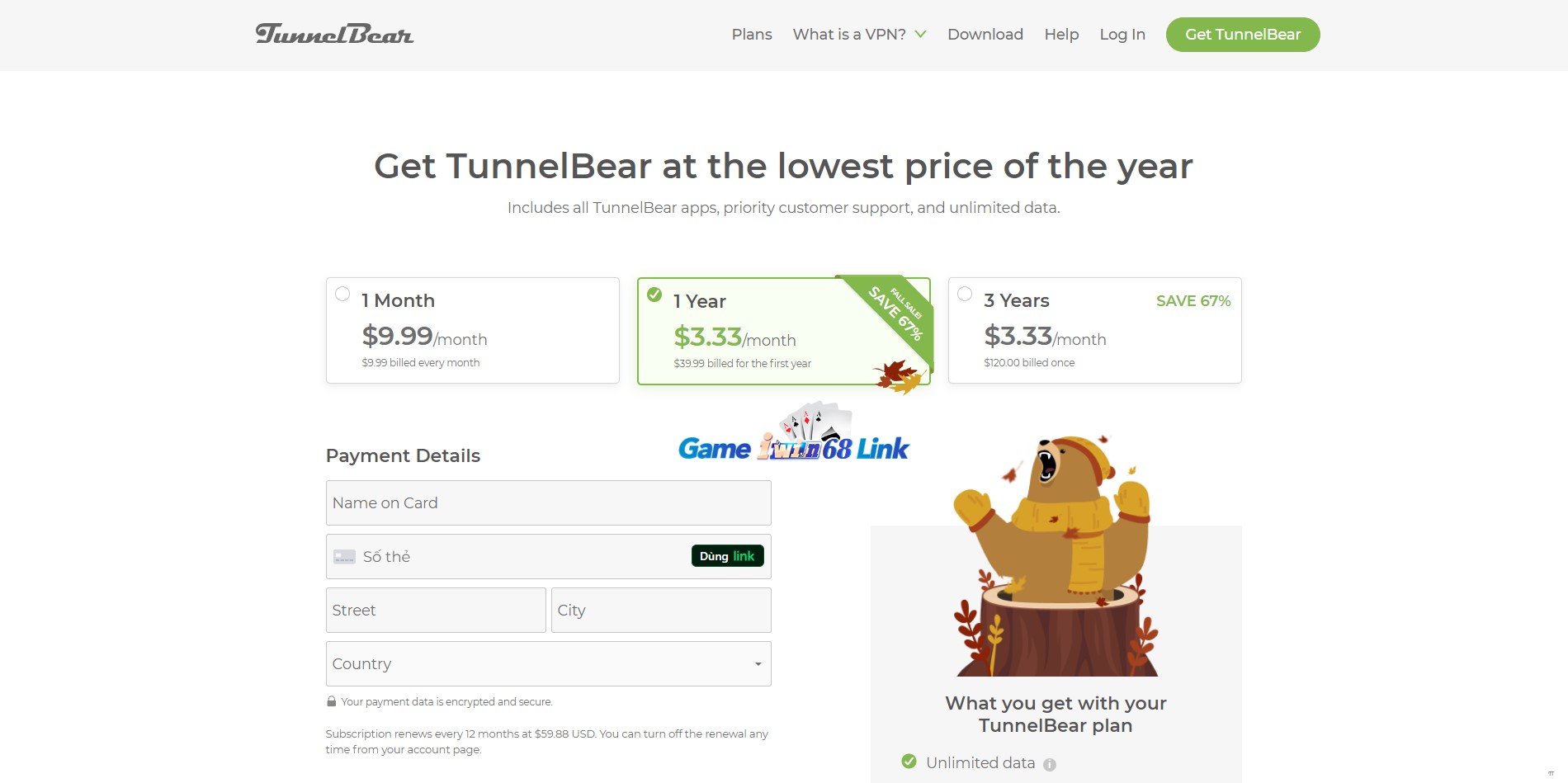 Các mức giá phần mềm TunnelBear VPN