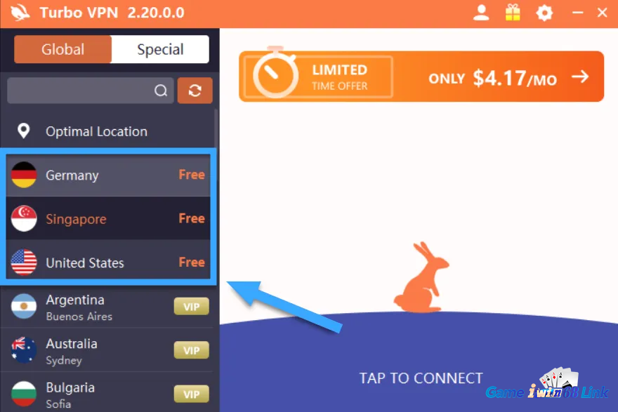 Chọn 1 trong 3 máy chủ miễn phí để kết nối