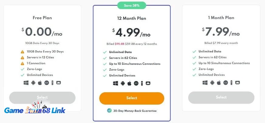 Chọn gói đăng ký tài khoản PrivadoVPN