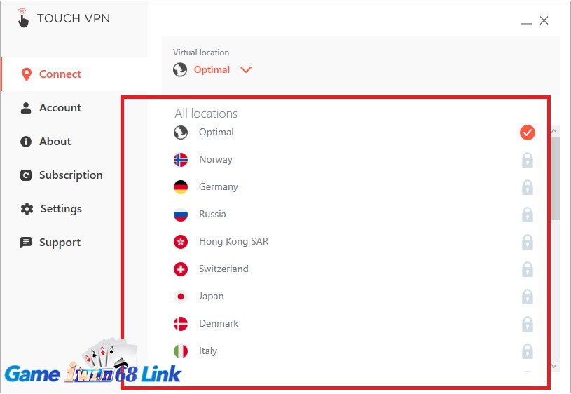 Chọn một máy chủ trong danh sách của phần mềm touch VPN