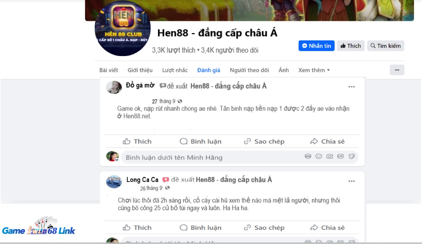 Đánh giá của người chơi Đồ Gà Mờ và Long Ca Ca về Hen88