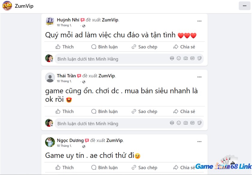 Đánh giá của người chơi Huỳnh Nhi, Thái Trần, Ngọc Dương về cổng game Zumvip
