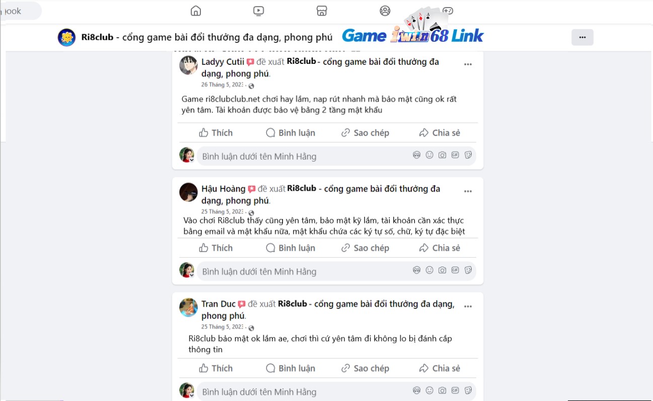 Đánh giá của người chơi Ladyy Cutii, Hậu Hoàng, Tran Duc về Ri8club