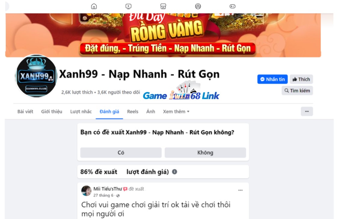 Đánh giá của người chơi Mii Tiểu'sThư về cổng game Xanh99