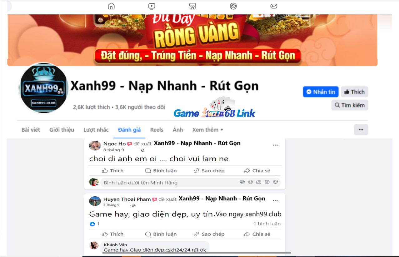 Đánh giá của người chơi Ngoc Ho và Huyen Thoai Pham về cổng game Xanh99