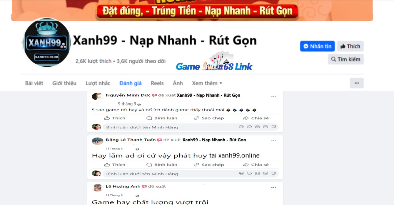 Đánh giá của người chơi Nguyễn Minh Đức, Đặng Lê Thanh Tuân, Lê Hoàng Anh về Xanh99