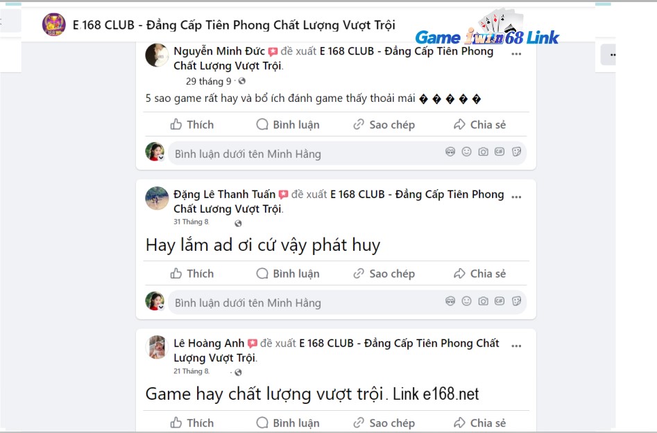 Đánh giá của người chơi Nguyễn Minh Đức, Đặng Lê Thanh Tuấn và Lê Hoàng Anh về E168