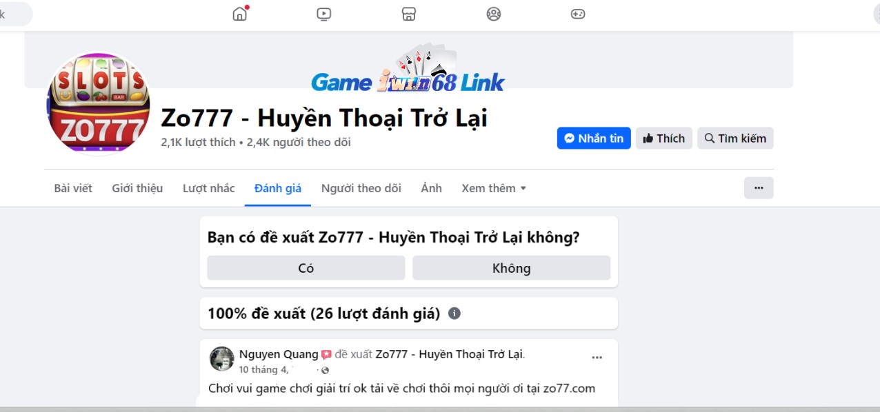 Đánh giá của người chơi Nguyen Quang về cổng game Zo777