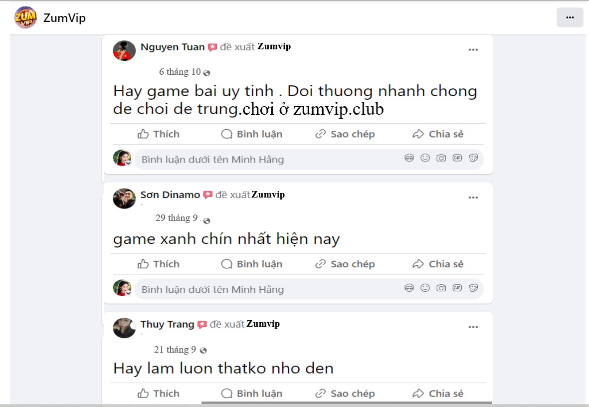 Đánh giá của người chơi Nguyen Tuan, Sơn Dinamo và Thuy Trang về cổng game Zumvip