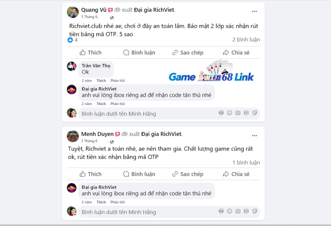 Đánh giá của người chơi Quang Vũ và người chơi Menh Duyen