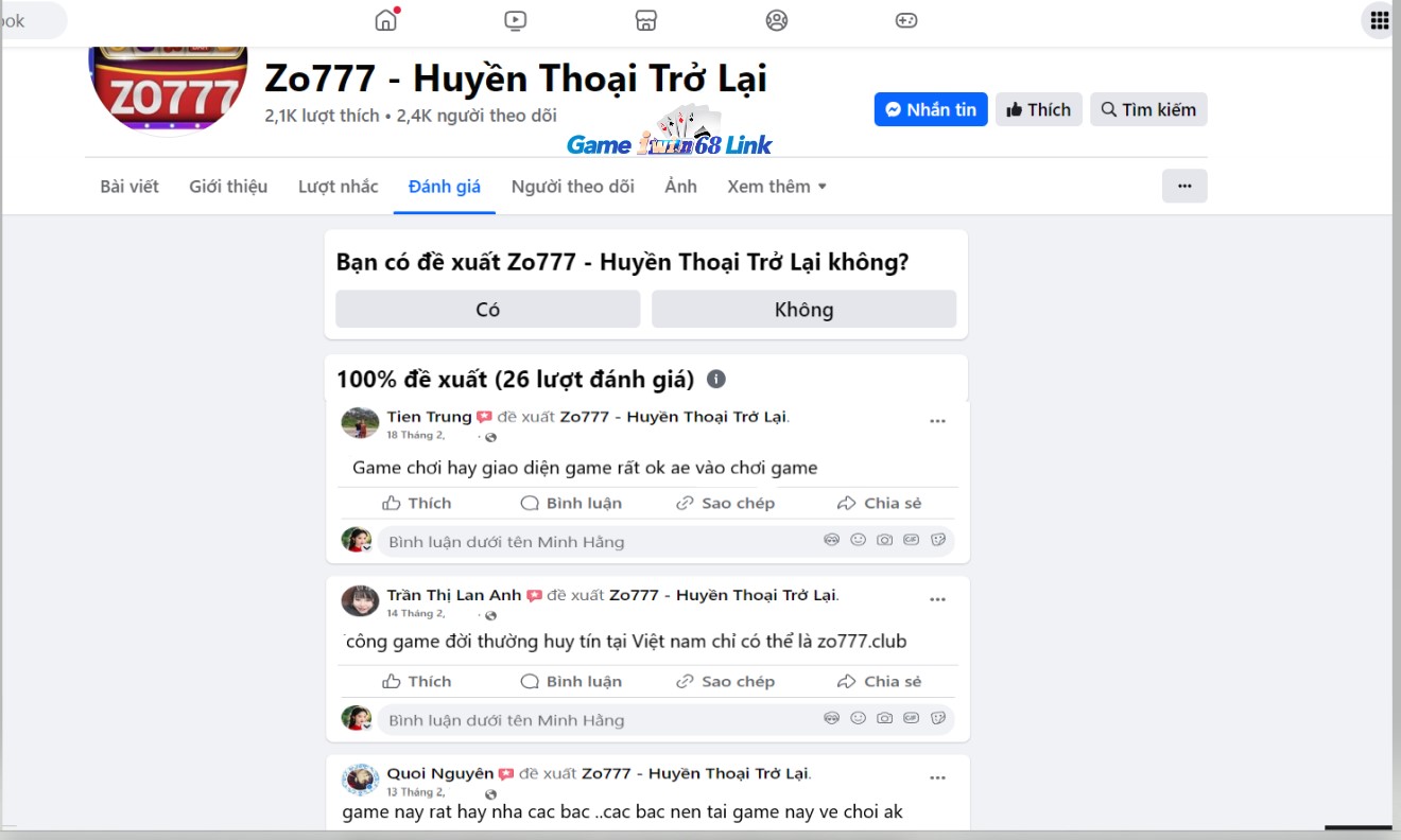 Đánh giá của người chơi Tien Trung, Tran Thị Lan Anh, Quoi Nguyên về cổng game Zo777