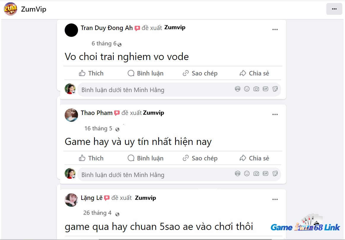 Đánh giá của người chơi Tran Duy Đong Ah, Thao Pham và Lặng Lẽ về Zumvip