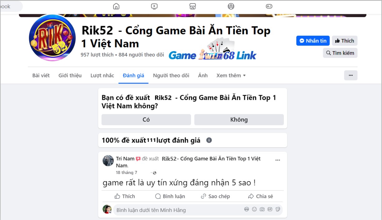 Đánh giá của người chơi Trí Nam về cổng game Rik52