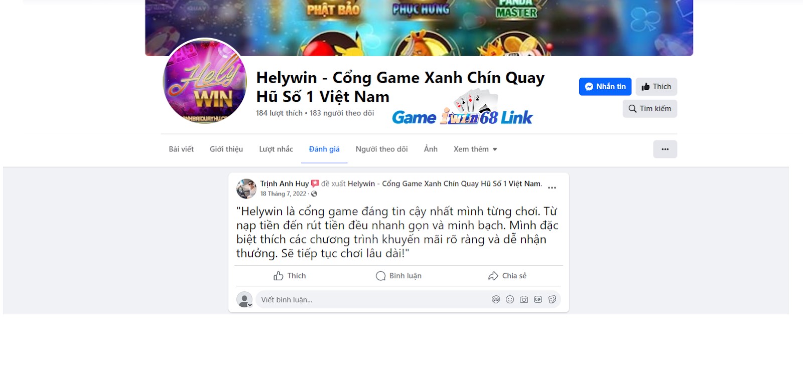 Đánh giá của người chơi Trịnh Anh Huy trong nhóm Helywin