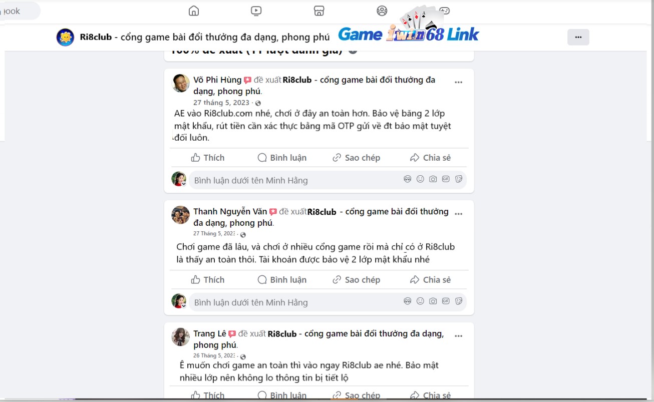 Đánh giá của người chơi Võ Phi Hùng, Thanh Nguyễn Văn và Trang Lê về Ri8club