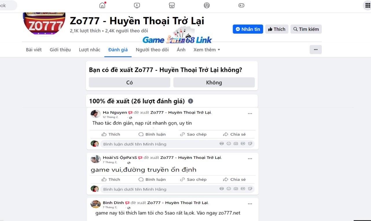 Đánh giá của người Ha Nguyen, Binh Dinh, Hoài'sS ỘpPa'sS về cổng game Zo777