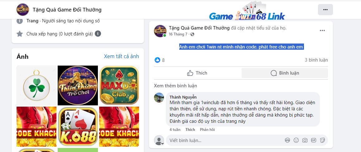 Đánh giá của Thành Nguyễn sau khi chơi game tại 1winclub