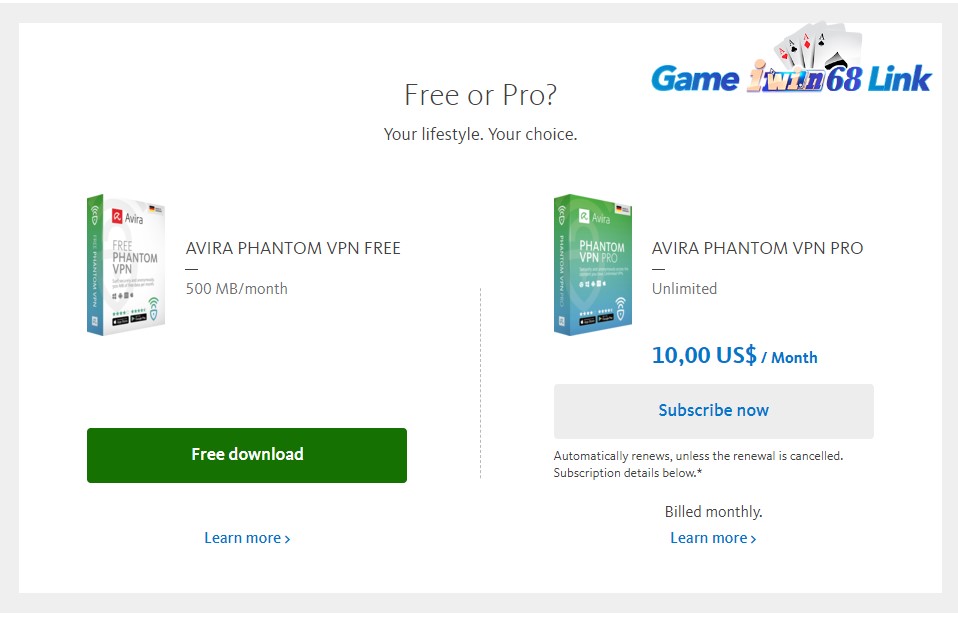 Giá dịch vụ Avira Phantom VPN