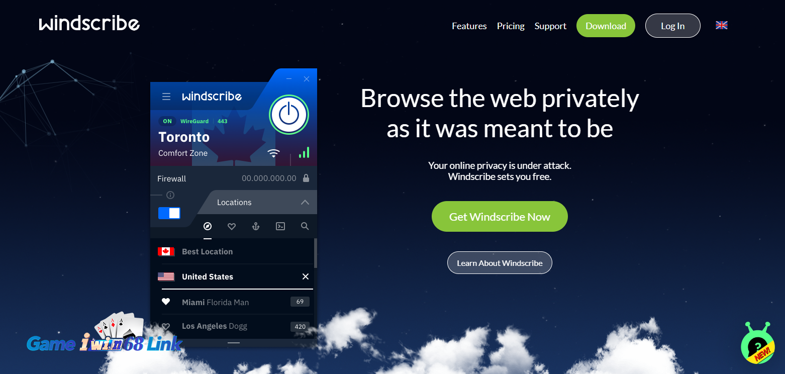 Giao diện phần mềm Windscribe Vpn